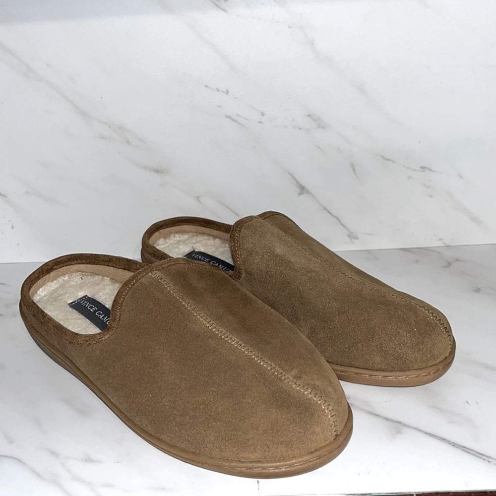 NEW Vince camuto faux fur brown slipper leather upper sz 9